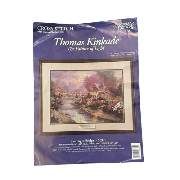 Thomas Kinkade Lamplight Bridge Cross Stitch Kit #50925 Started VTG 1996 READ - Picture 2 of 8